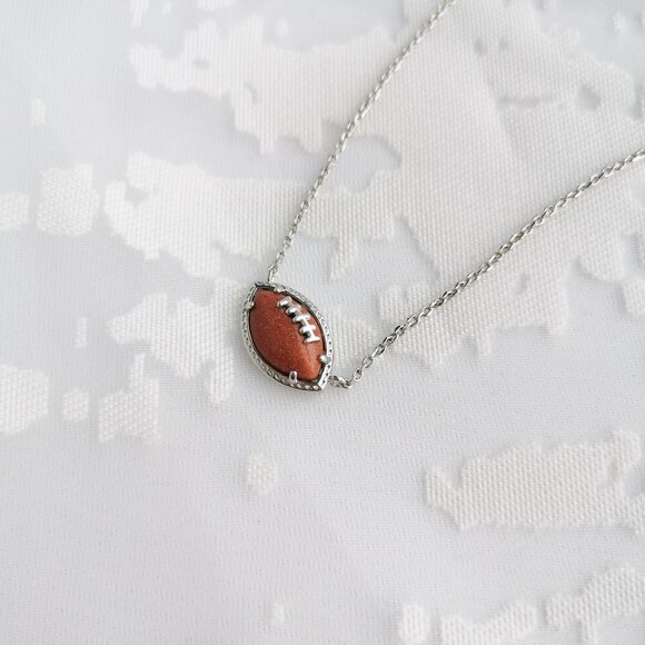 Kendra Scott Football Silver Short Necklace Orange Goldstone - Picture 3 of 3